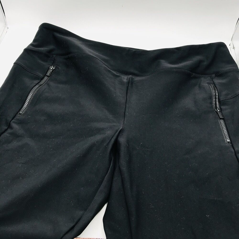 Athleta High Waist Black Leggings Zip Pockets Athlete Raw Hem Cut Off Womens 1X